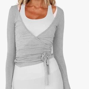Gray Wrap Long Sleeve Top